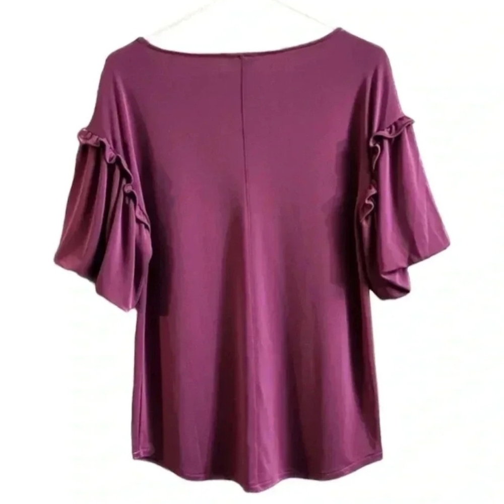 Ann Taylor Magenta Blouse with Ruffled Sleeves Sz SM. Excellent Condition - Picture 2 of 6